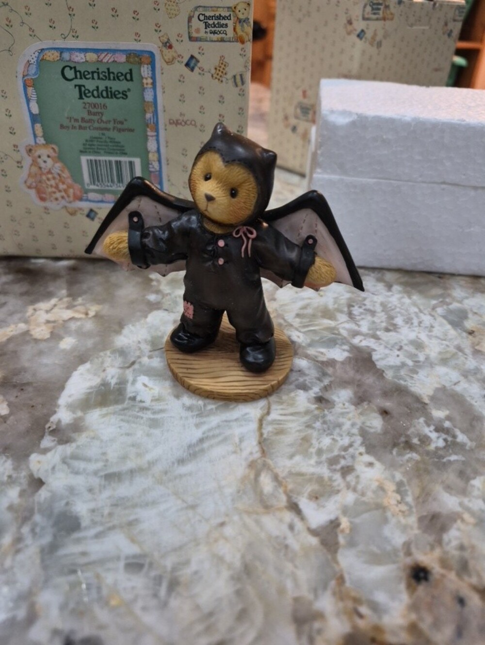 New 1997 Cherished Teddies I'm Batty Over You Halloween Boy In Bat Costume Decor